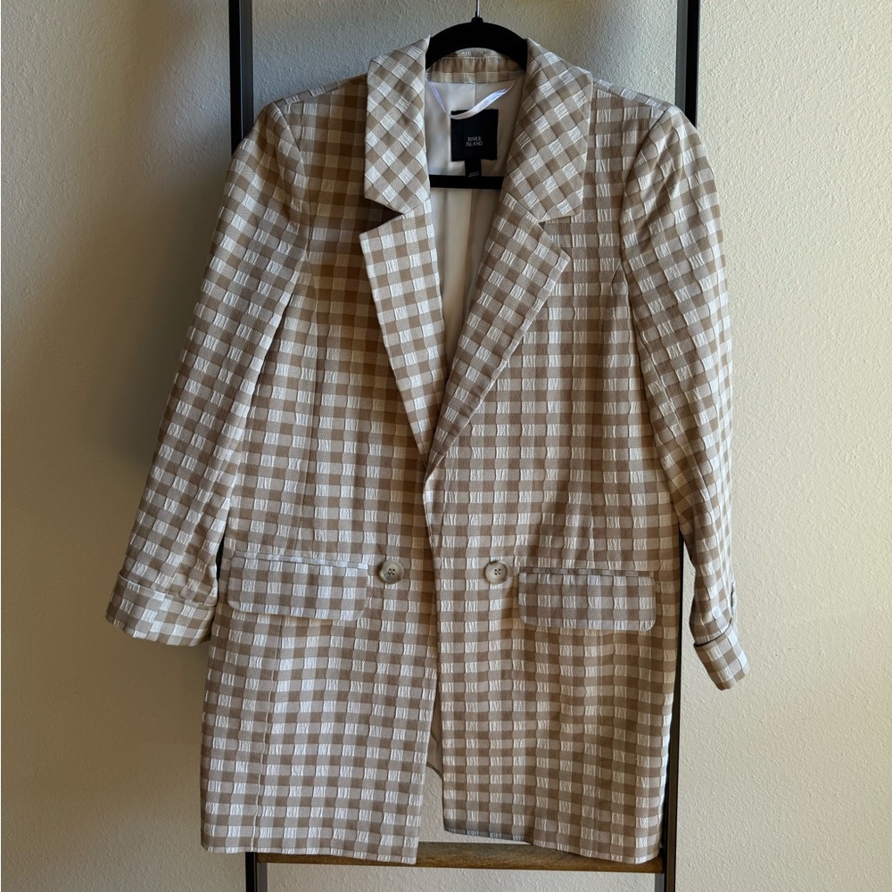 River Island Beige & White Checked Blazer Jacket